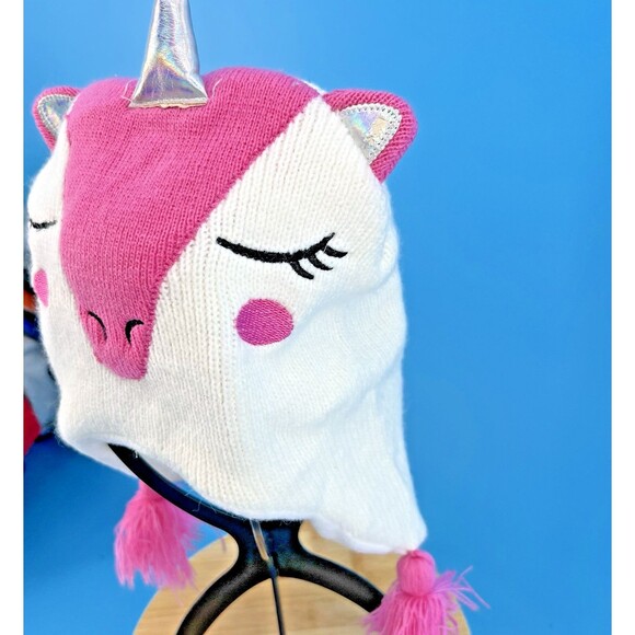 Unicorn Beanie One Size Fits All Pink & White - Picture 3 of 10